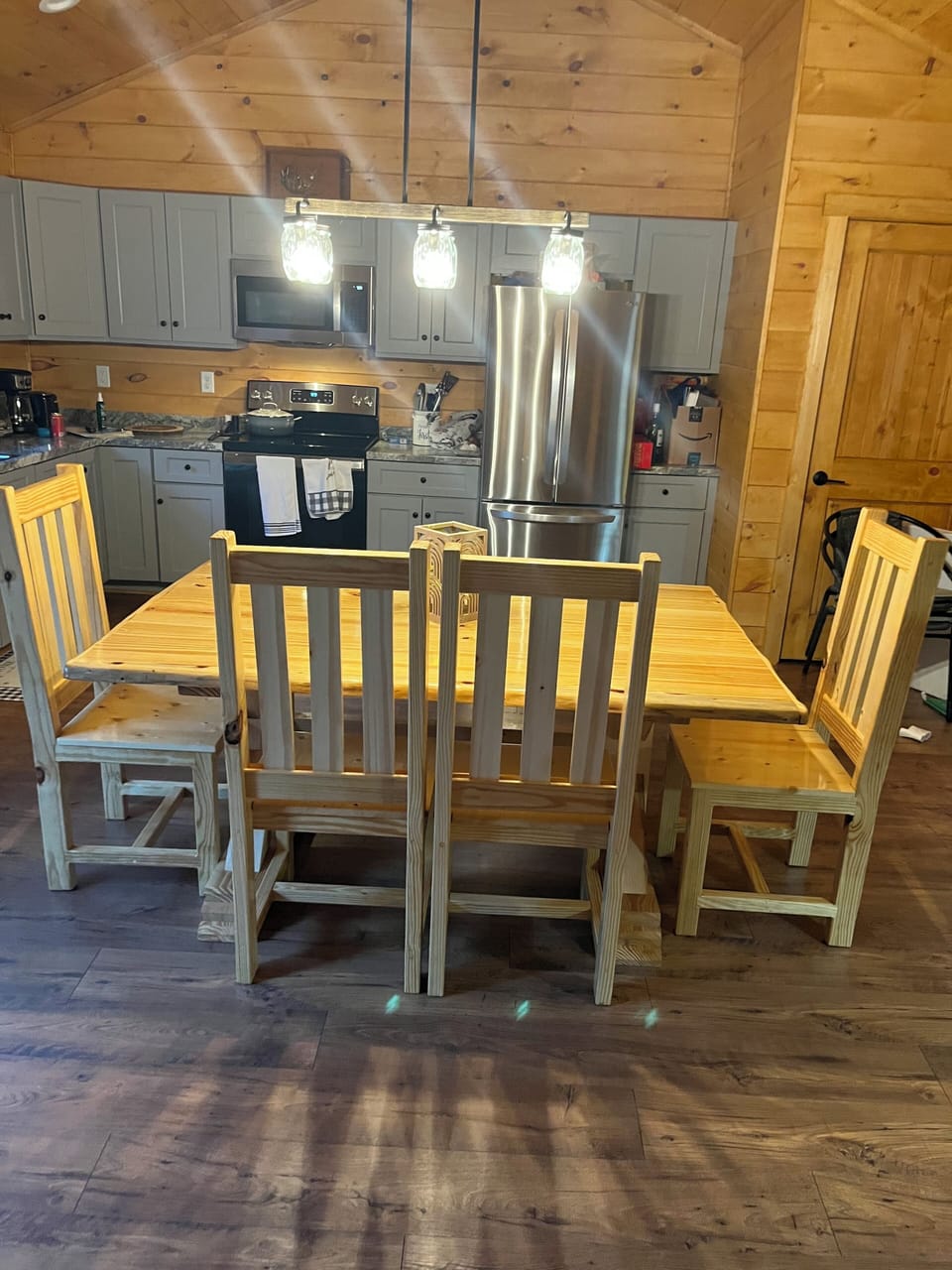kitchen with handcrafted pine table