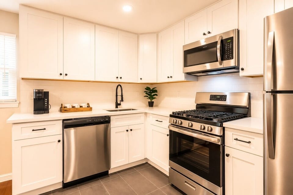 Everything you need to cook at home, from modern appliances to roomy prep areas.