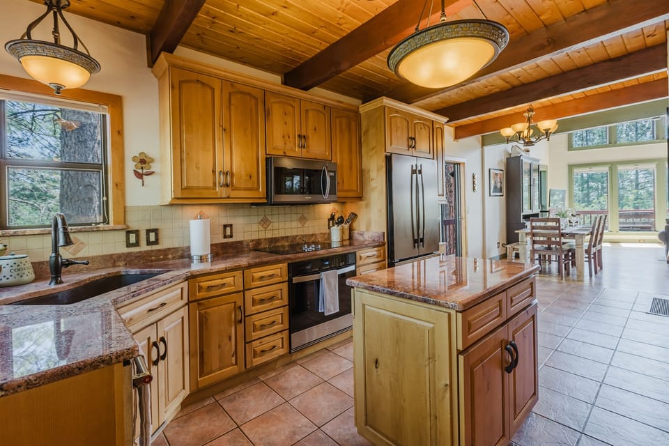A warm and welcoming kitchen with everything you need to prepare meals after a day of exploring.