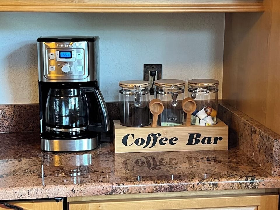 A dedicated coffee nook for slow mornings and mountain views.