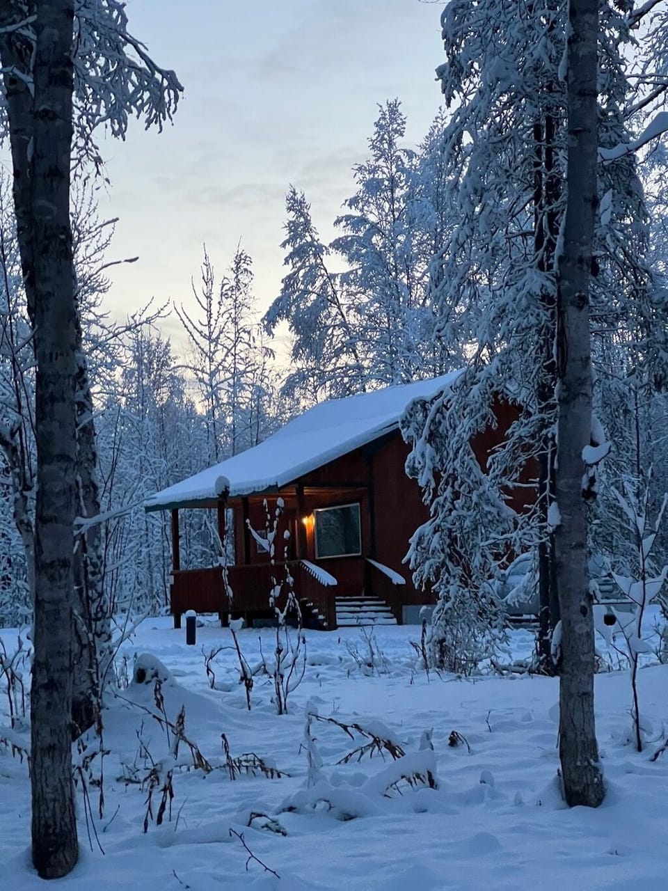 Winter in our cozy cabin.
