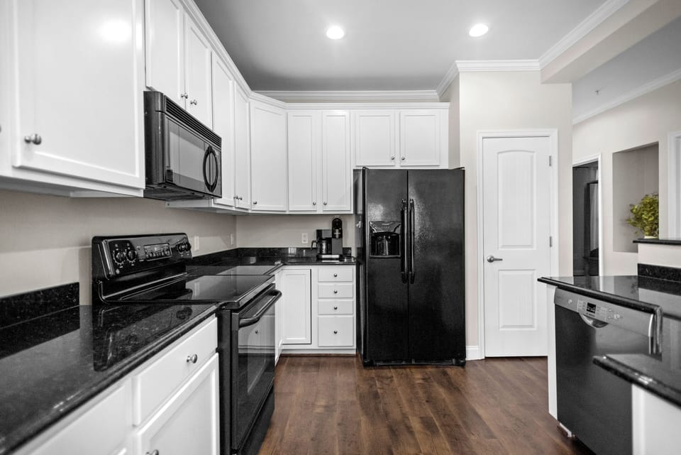 Fully stocked kitchen.
