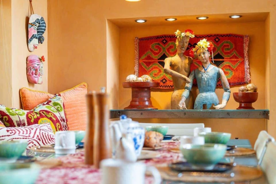 Dining table beside the art