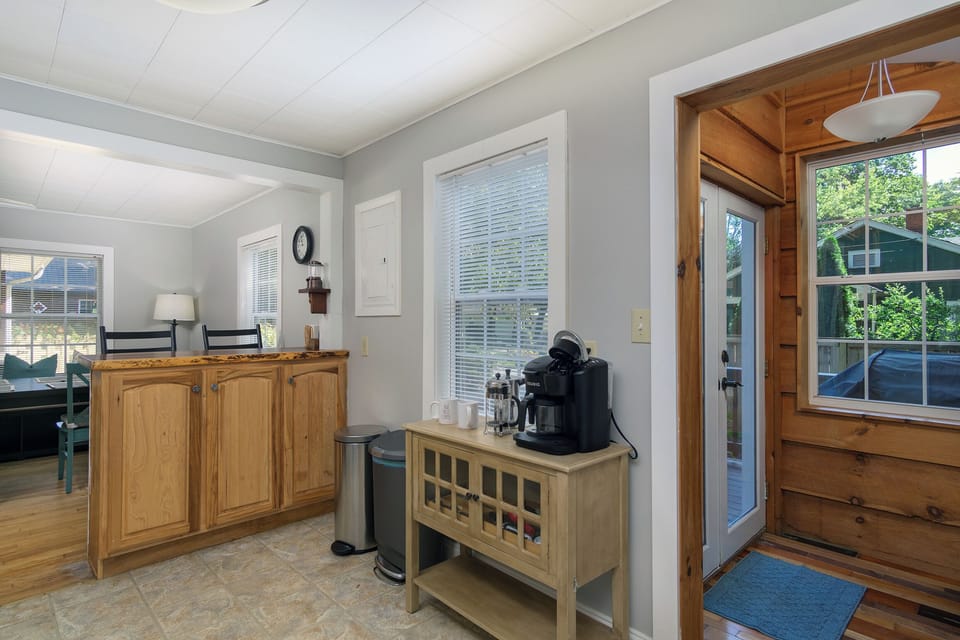 Coffee station in the kitchen with Keurig, Standard Drip, and French Press.