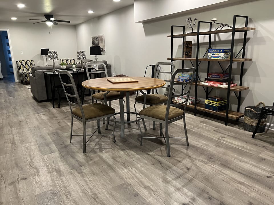 More living area on bottom level, games and puzzles