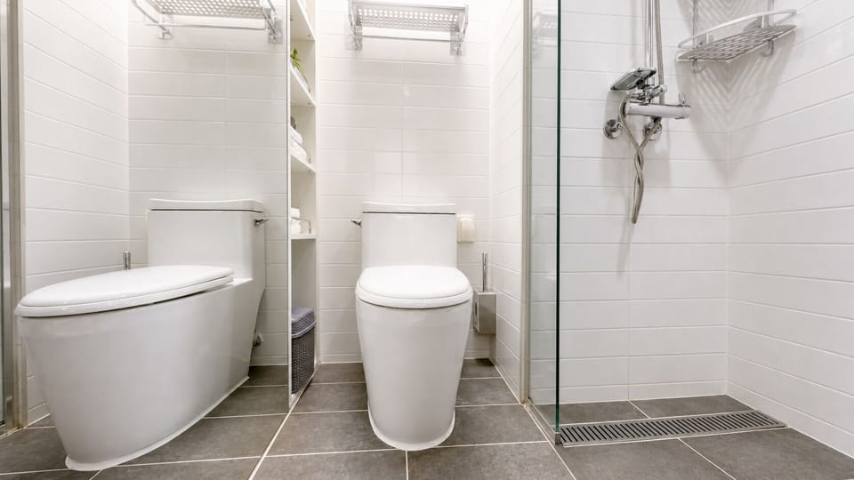 Shower, designer toiletries, hair dryer, slippers