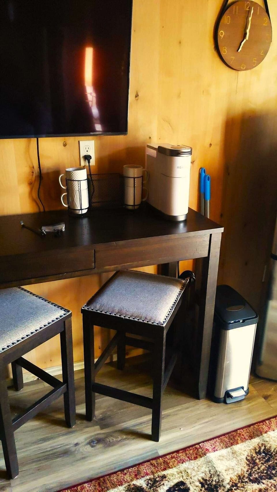 Keurig Coffee Maker, coffee, creamer, and sugar are provided! 