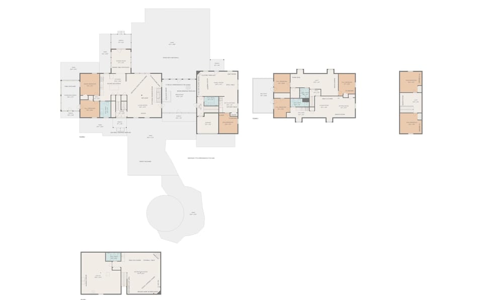 Complete multi-level floor plan showing all rooms and outdoor spaces.