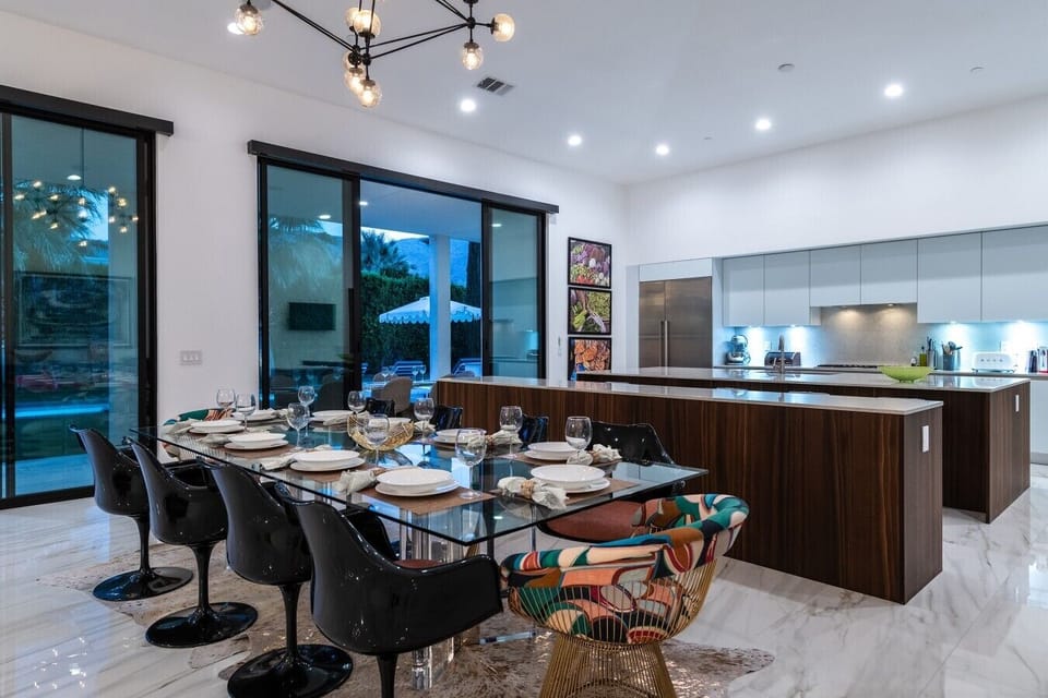 Dining Room & Kitchen at Twilight