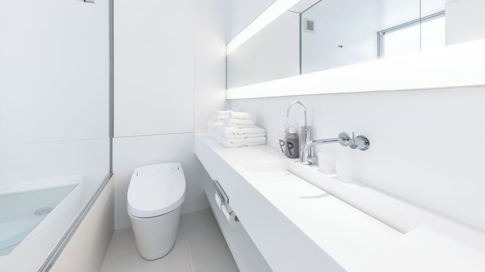 Combined shower/tub, free toiletries, hair dryer, bathrobes