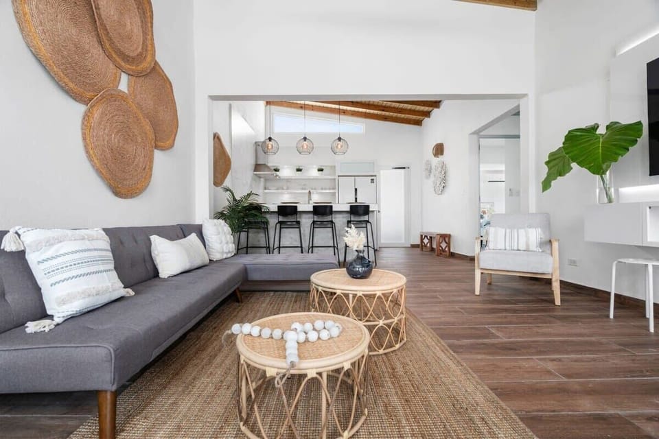Modern boho chic decor at Atlántico Ola living room