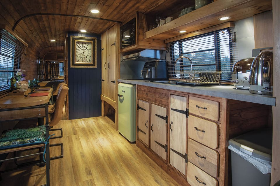 Fridge, microwave, stovetop, electric kettle