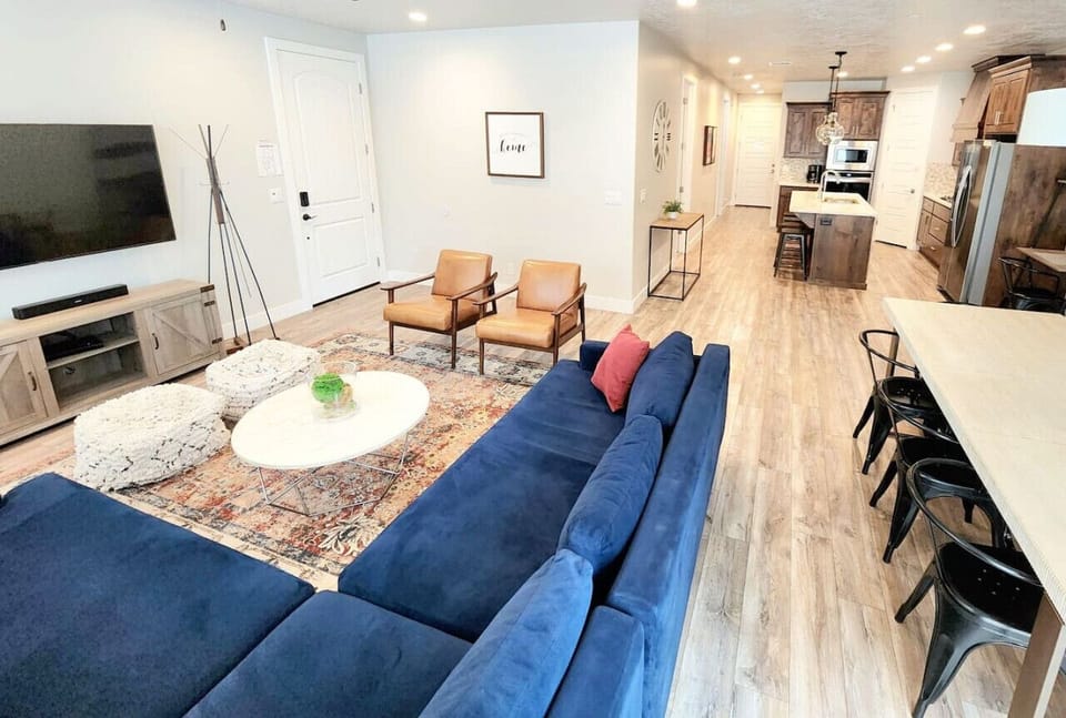 Living room, kitchen and dining table