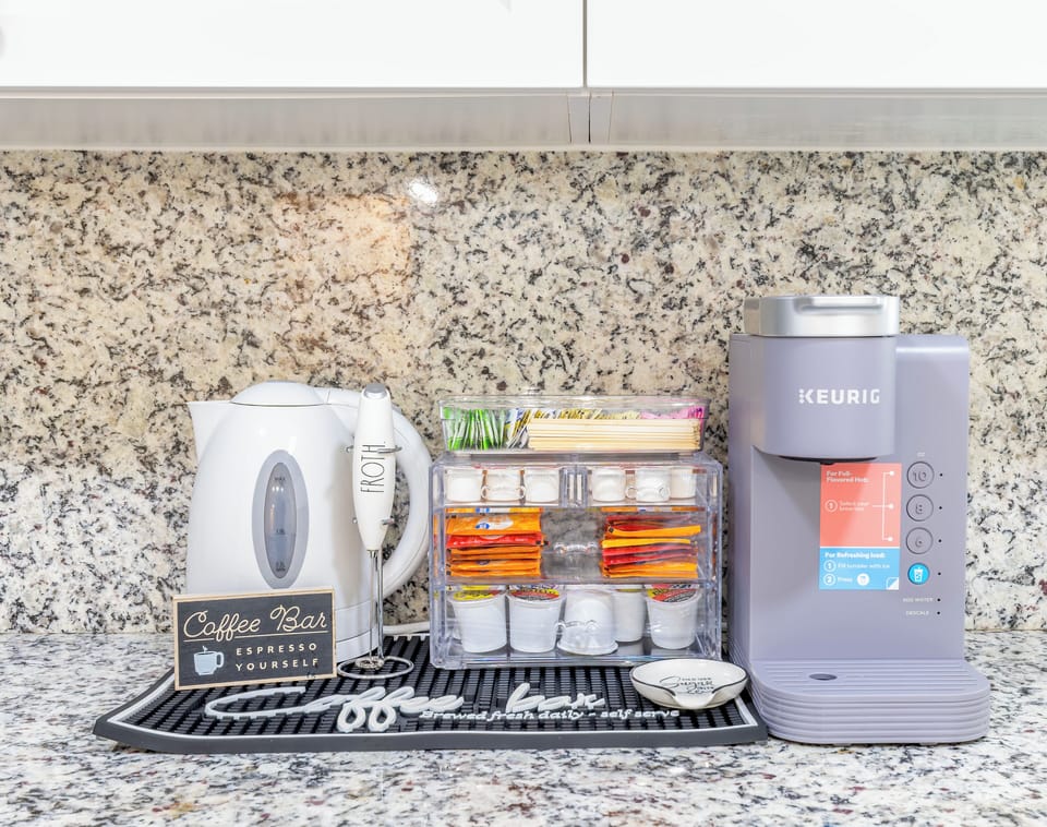 We a starter set of coffee, sugar, tea, sweetener and creamer.