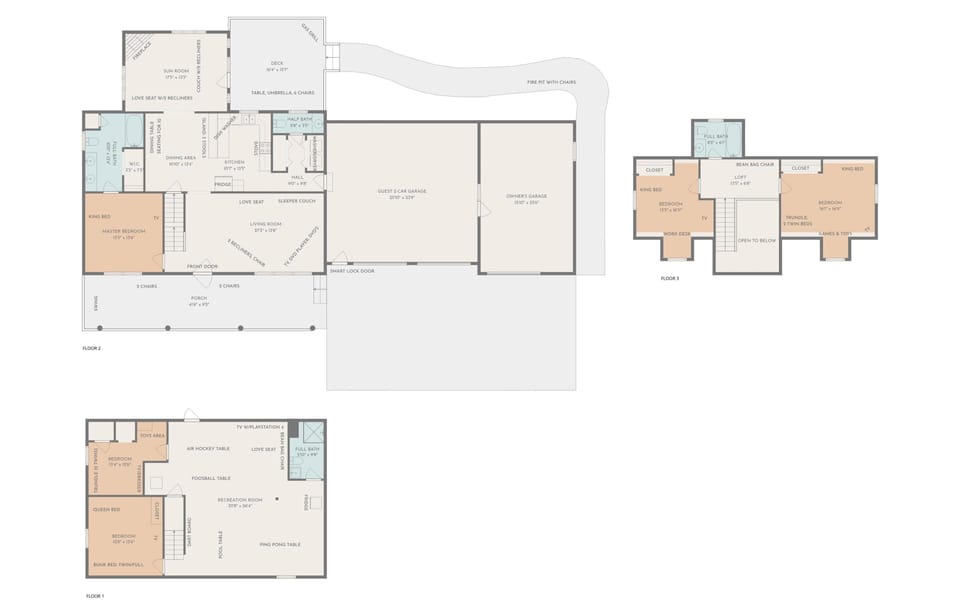 Spacious 3-story retreat with 5 bedrooms, 4 baths, deck, sunroom & game room