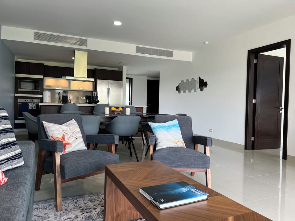 Family Apartment, 2 Bedrooms, Beach View | Private kitchen | Full-size fridge, oven, dishwasher, coffee/tea maker