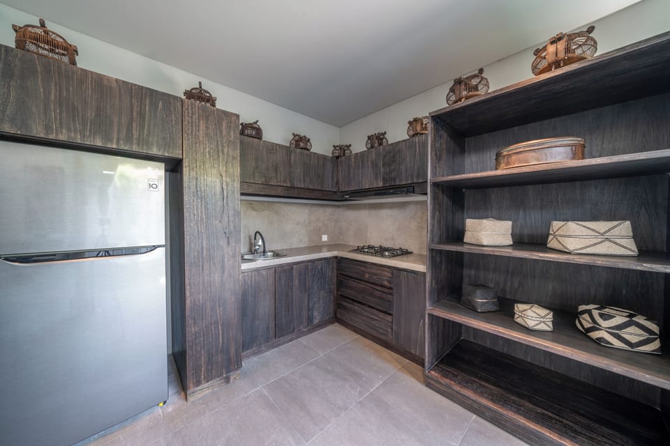 Fridge, stovetop, cookware/dishes/utensils