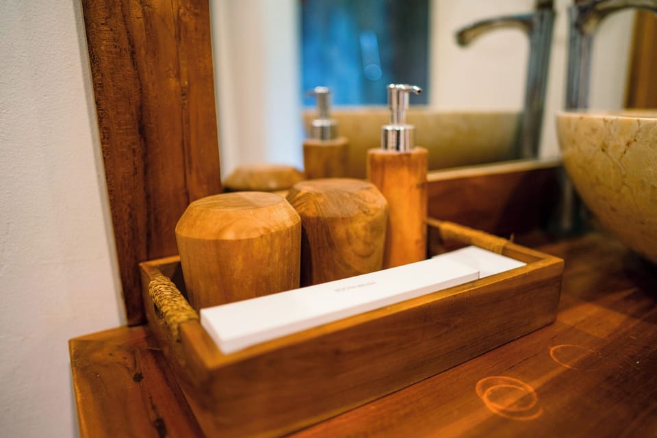 Shower, rainfall showerhead, hair dryer, bathrobes