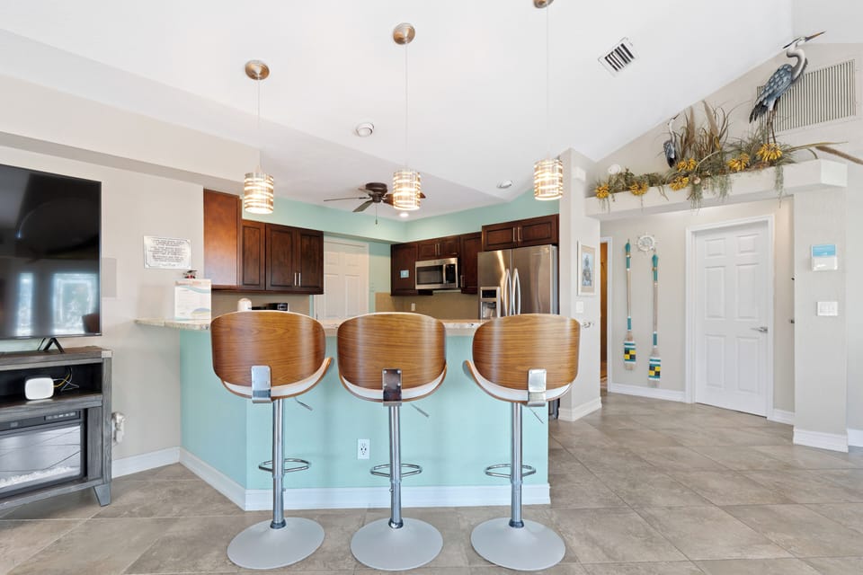 Bar stool seating.