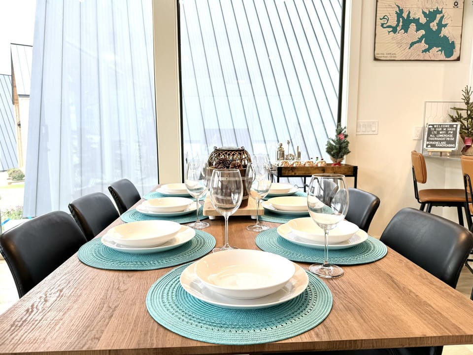 Our dining area is unique and chic, with seating for 8 and big windows to immerse with nature while enjoying your meal.