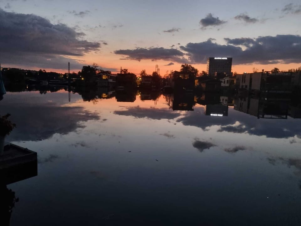 Sunsets can be amazing at the houseboat and are best enjoyed with a drink on the terrace