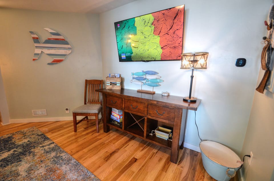 Family room with board games. 