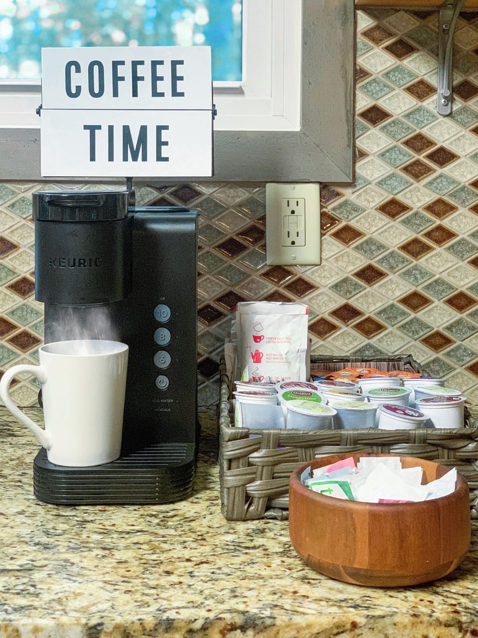 Keurig coffee machine and coffee provided! 