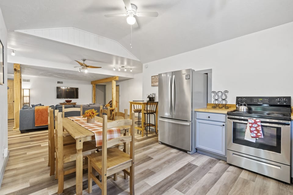 Open kitchen and living room for cooking and hanging out with loved ones.