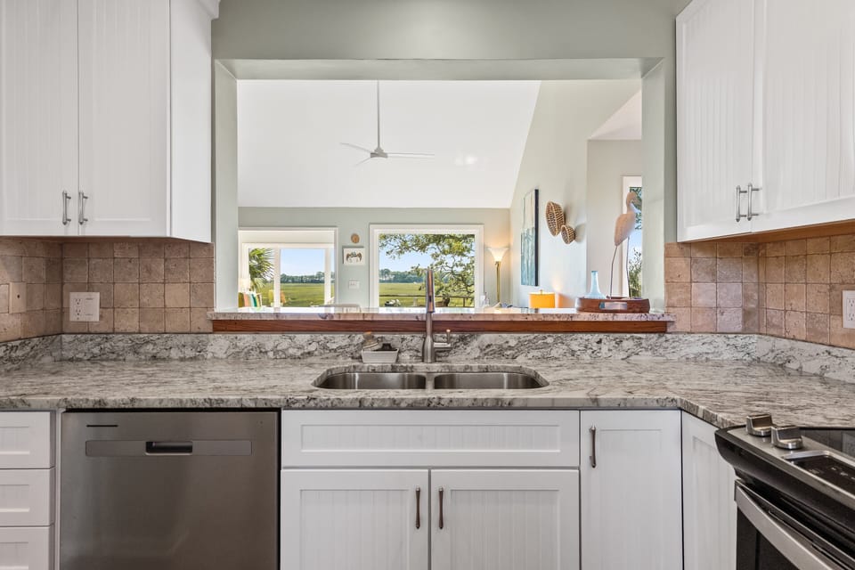 Kitchen with marsh views off in the distance