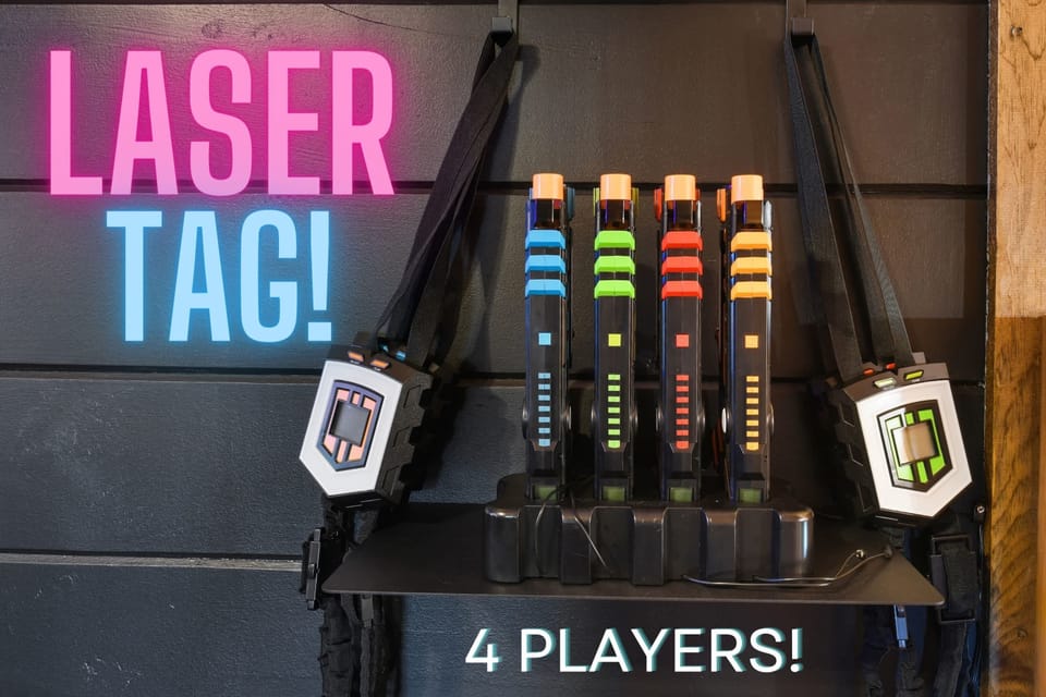 Laser tag equipment for four players ready to use in a fun game setting.