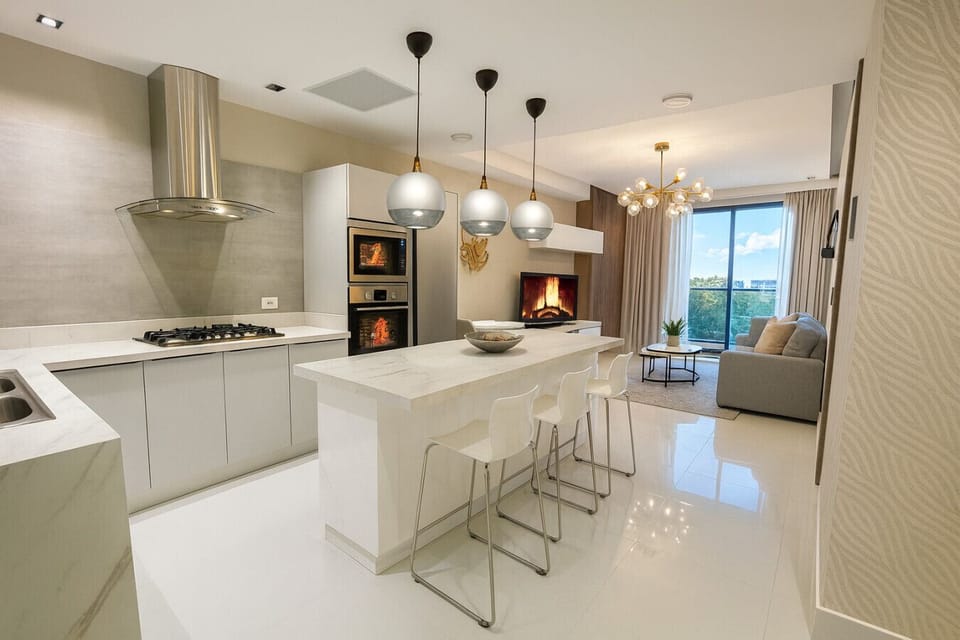 Modern open kitchen with breakfast bar