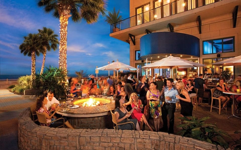 Fire Pit Patio • Evening Dining & Boardwalk Atmosphere