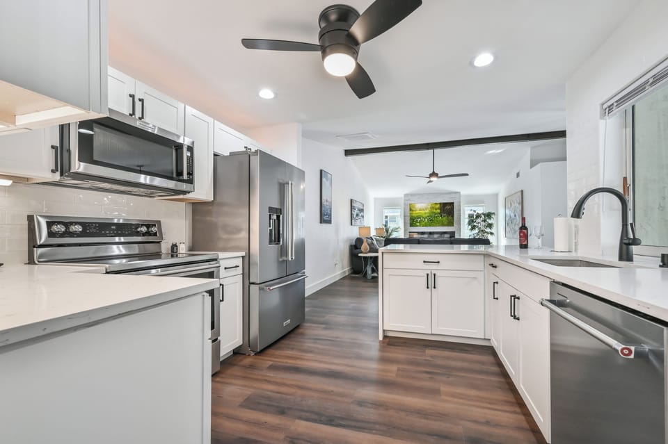 Newly updated kitchen with stainless steel appliances and all the essentials.