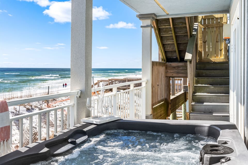 Hot Tub | Shared Balcony from Master King Suite | First Floor | Direct Beach Access