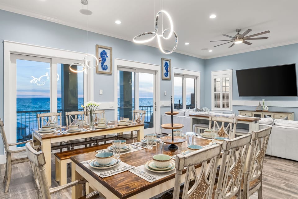 Beachfront Dining Room | First Floor | Experience Wireless Surround Sound Throughout the Common Areas, Indoor & Outdoor 1st Floor