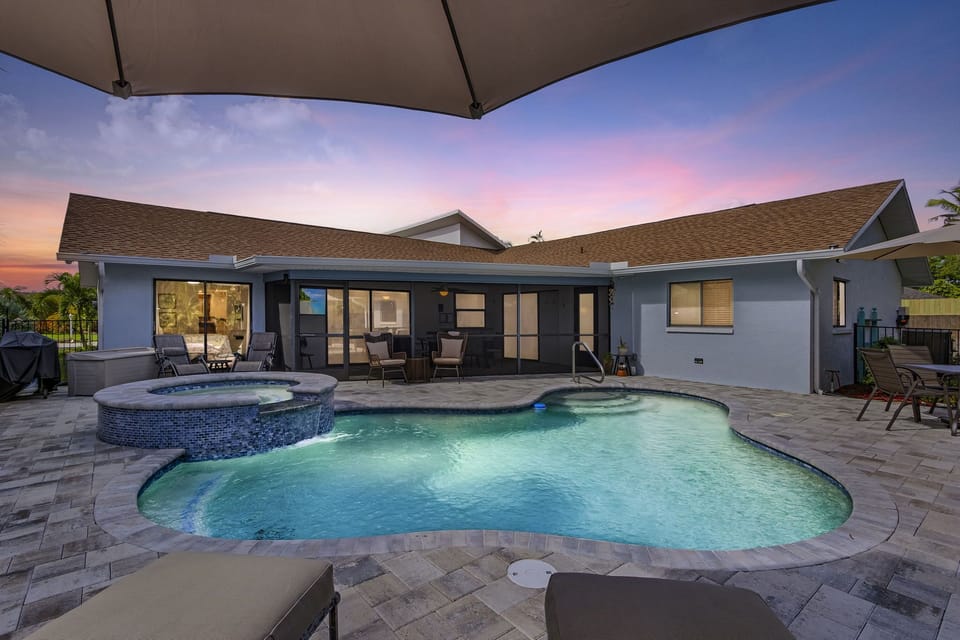 Heated for winter, cool in summer-perfect year-round! The spa is always a fav!