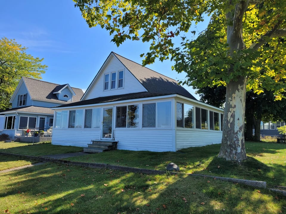 OVERVIEW:  Looking at the west end of the cottage, which faces Crystal Lake
