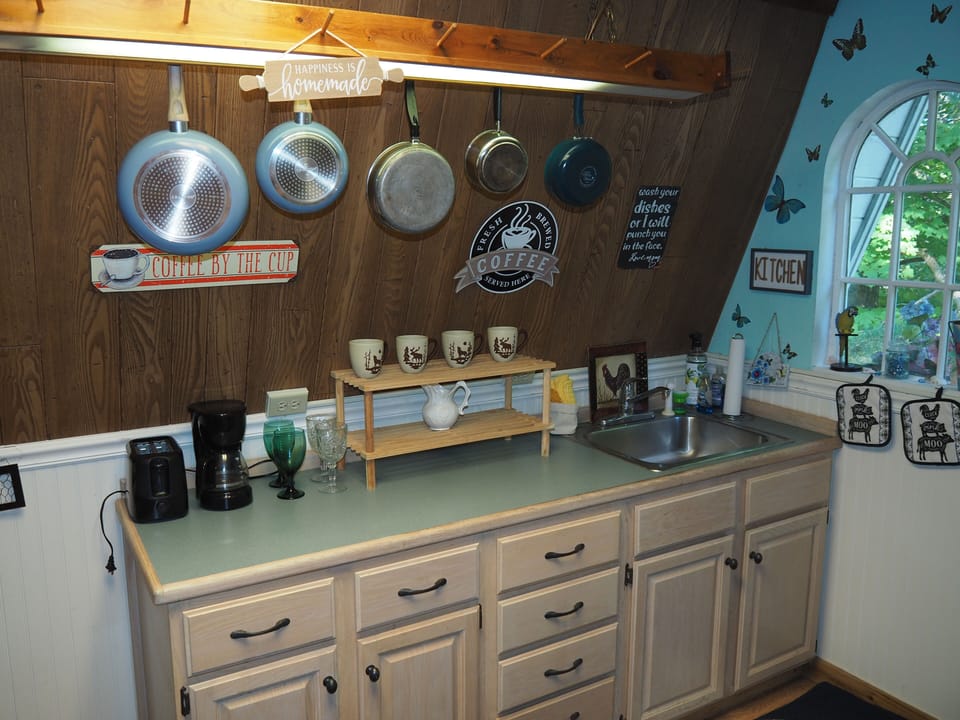 KITCHEN:  Full kitchen including sink, counter, cabinets, refrigerator, electric range and a good supply of cooking and dining utensils.