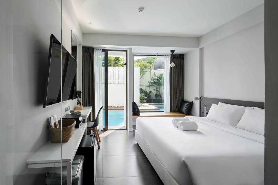 Double Room- Pool Access | Free minibar, in-room safe, desk, blackout drapes