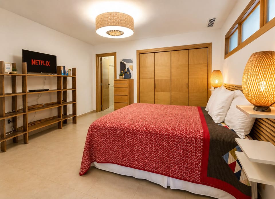 Main room includes smart tv, private bathroom, ac, closet, etc.