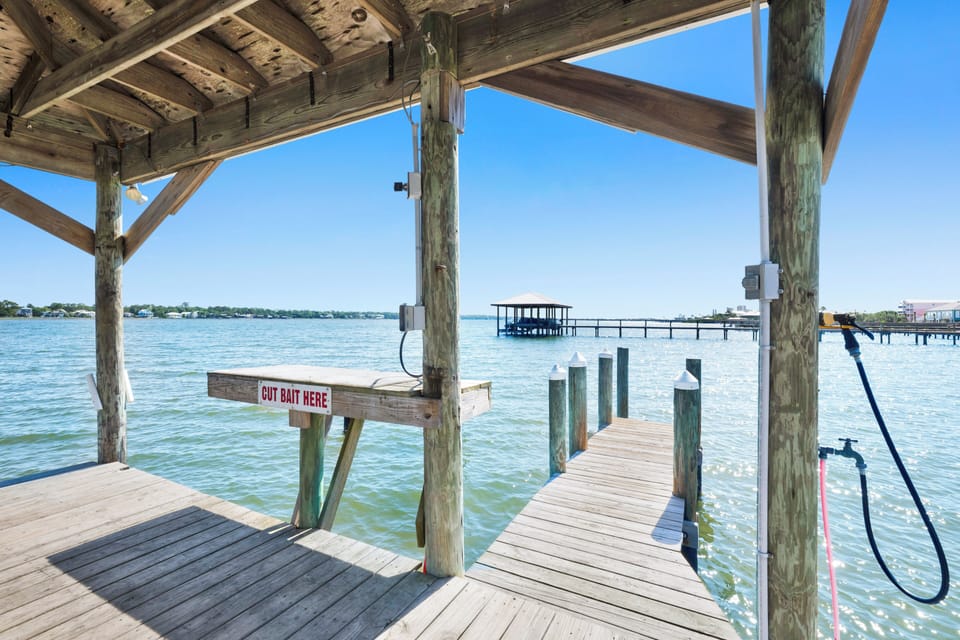 The community pier has a fish cleaning station