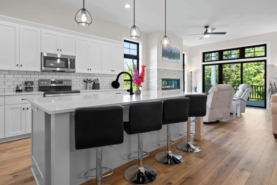 Quartz Island in kitchen seats 4 comfortably