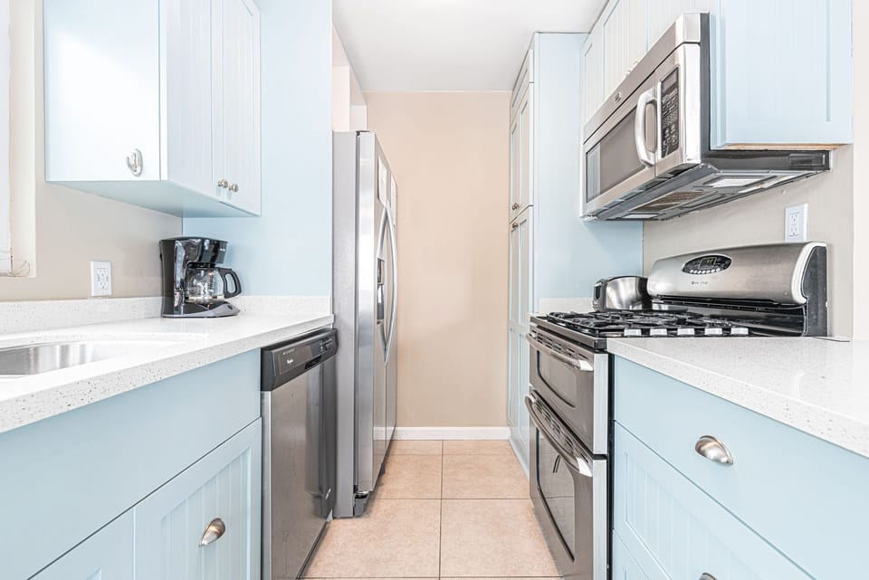 Kitchen is fully-stocked with dishes, utensils, cookware, bakeware. All standard large and small appliances included.
                