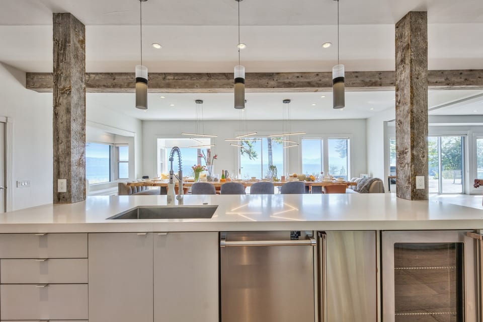 The view from the kitchen looking to the lake.