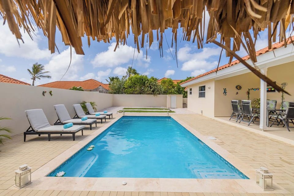 amazing pool,  shaded patio and palapa with outdoor dining.
