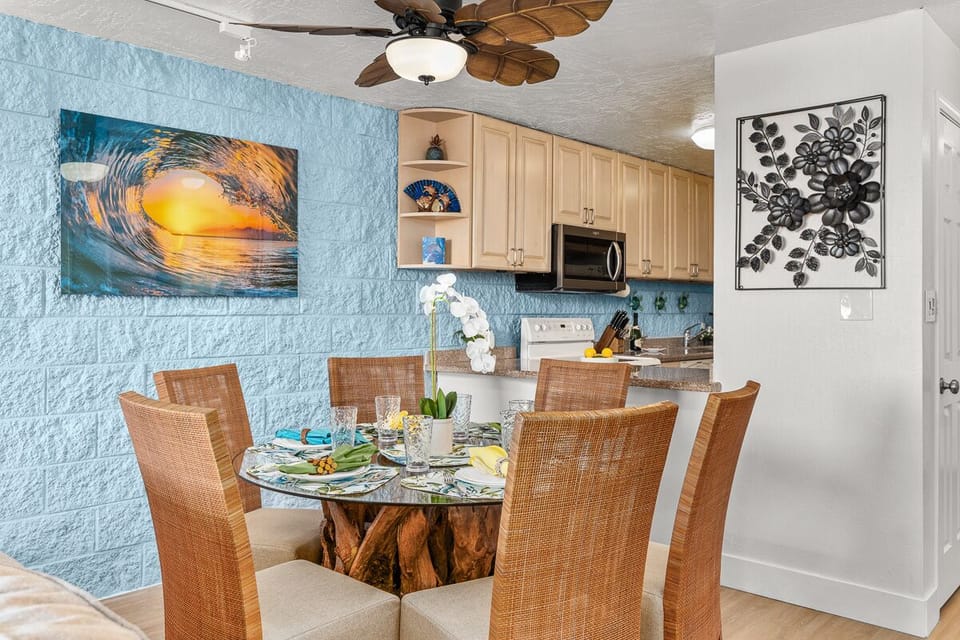 The kitchen will have olive oil, salt & pepper, pans, coffee maker, dishware, and flatware