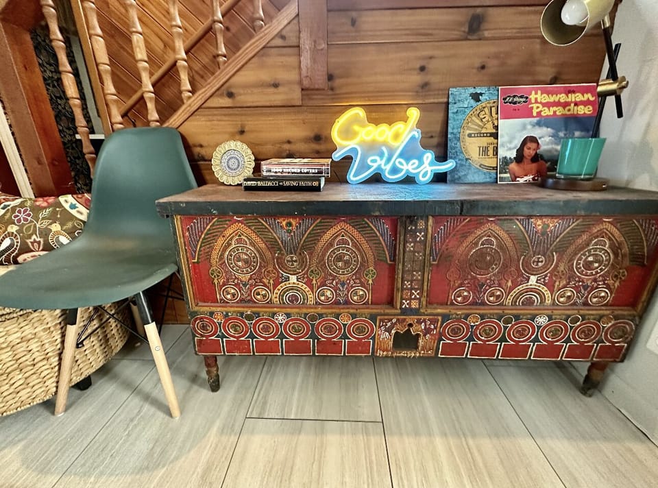 Entrance and foyer has Handmade vintage furniture and collectibles from 1950-70s