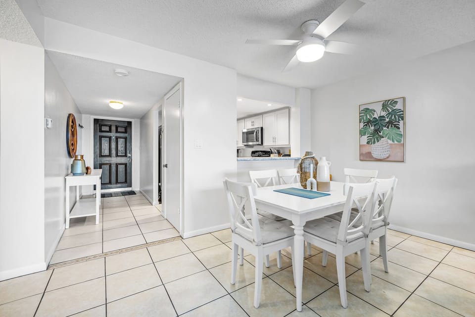 Dining space seats six