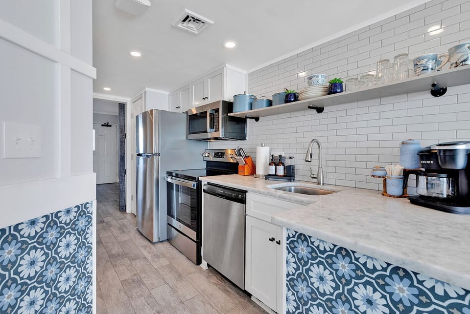 Oceanview Kitchen: Stainless, Granite, Coastal Charm, Morning Coffee