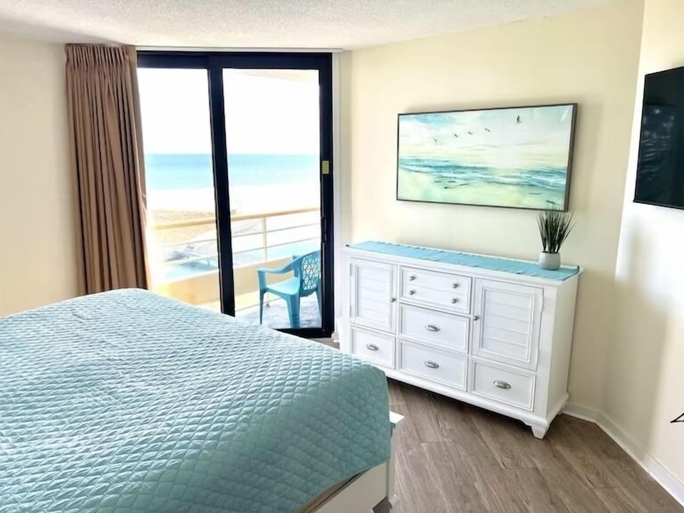View of the beach from the bedroom